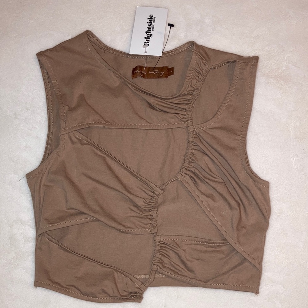 Beige Botany cut out top, L, brown